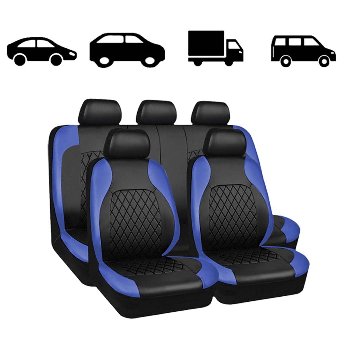 JNNJ 9 Pièces Set Complet Housses De Siège Voiture, Protection Siège Universelle en Cuir, Siège Auto Respirant Antidérapant, Housses Sièges Avant Et Arrière Voiture, Accessoire Interieur(Bleu)