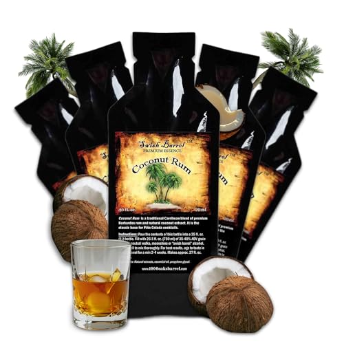 Coconut Rum Flavoring Essence (5 Pack), Liquor Flavor Refill Packet for Bootleg Kits & Barrel Aging, Swish Barrel Premium Extract for Cocktails, Mixology & Moonshine Distilling, 5 x 20ml (.65oz)