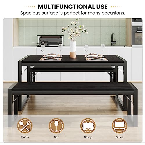 Image of SHA CERLIN Kitchen Dining Table Set for 4 with Benches, Rustic Small Space Saving Dinette, Heavy Duty Metal Frame