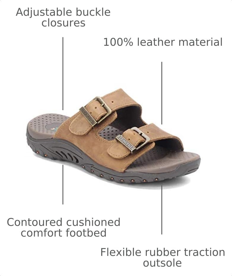 Skechers Womens Reggae-Jammin Sandals | Oiled Leather Upper Double Adjustable Metal Buckles Contoured Cushioned Footbed Wide Fit product thumbnail 8