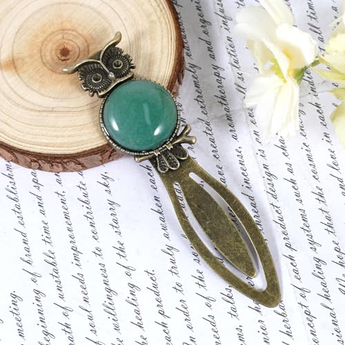 Soulnioi Vintage Owl Natural Crystal Gem Bookmark, Bronze Bookmark for Book Lovers Student, Kids, Teacher, Book Club (Green Aventurine) - Image 3