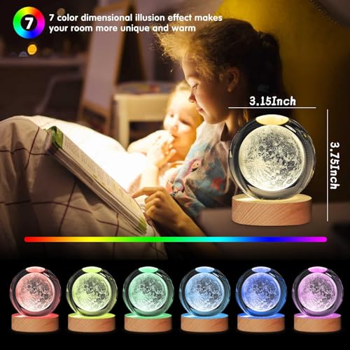 3D Moon Crystal Ball Night Light with Colorful LED - Kids Astronomy Decor