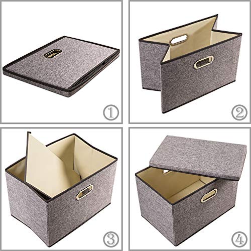 Image of PRANDOM Large Foldable Storage Bin with Lid [1-Pack] Linen Fabric Decorative Storage Box Organizer Containers Basket Cube with Handles Divider for Bedroom Closet Office Living Room (17.7x11.8x11.8)
