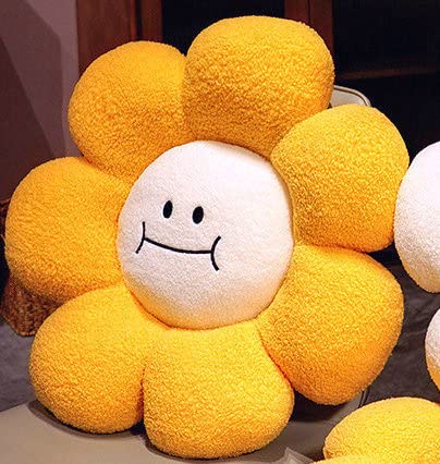 AEPRO - Soft White Daisy Flower Pillow Stuffed Smile Face Sunflower Chair Cushion Office Sofa Decor Sleeping Pillow for Her Unique Gift (bailian yellow hua about 75-80cm)