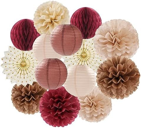 Brown Burgundy Champagne Boho Party-Decorations - 14pcs Rustic We...