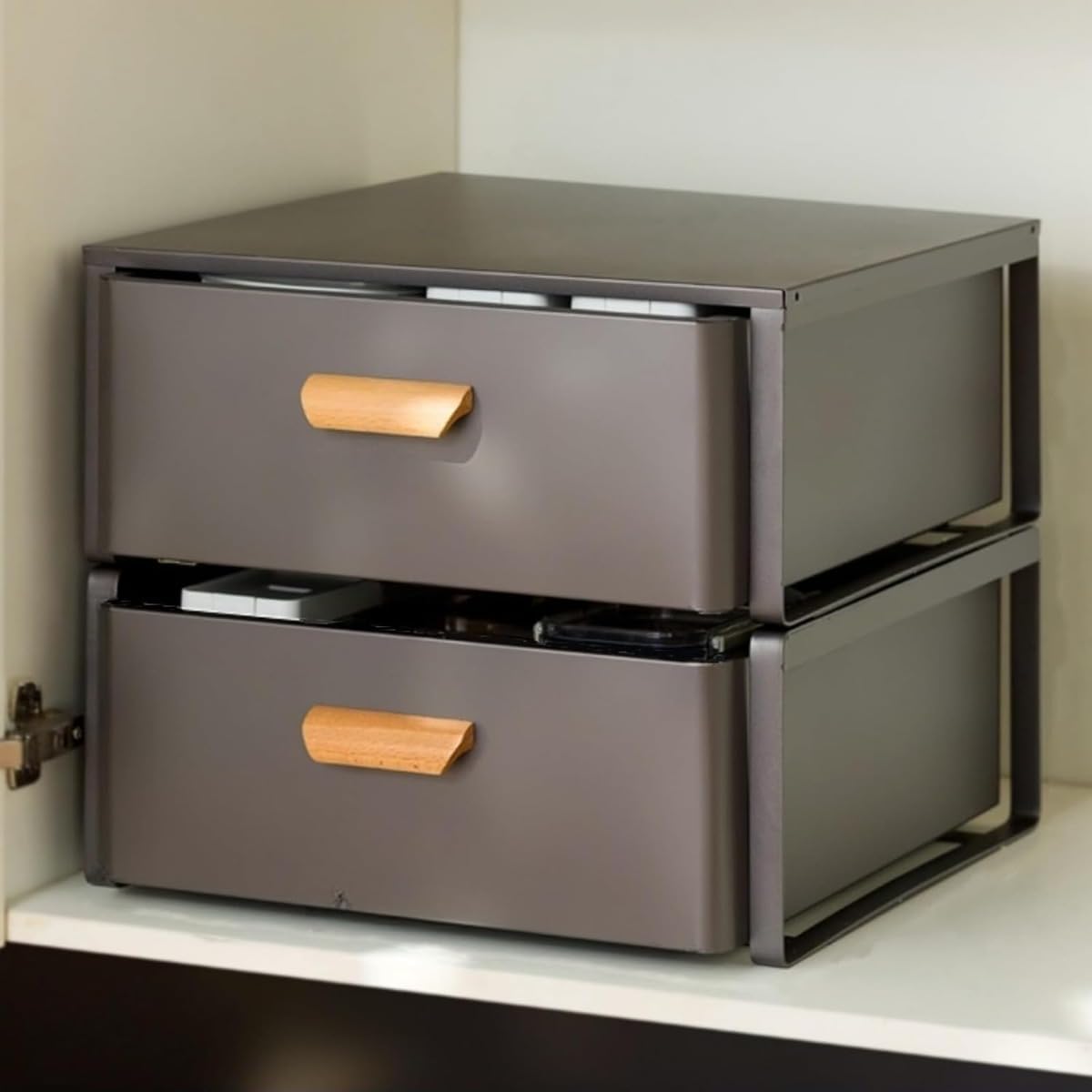 tower ｜ ツーウェイ キッチン家電下引き出し&スライドテーブル タワー ｜ 山崎実業 レンジ下スライドテーブル キッチン 家電下ラック 引き出し付き トースターラック 収納ケース レンジ台 レンジラック キッチン収納