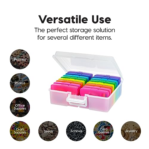 Image of IRIS USA 4 inch x 6 inch |Made in USA| 2-Pack Photo Organizers and Picture Storage Box with Handle, 16 Inner Cases /Containers for Tasks, Stickers, Ephemera, & Flashcards - Pearl /Multi-Color