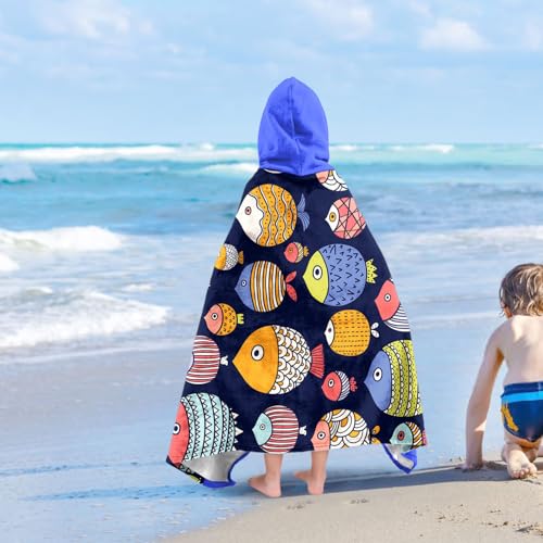 Image of Shark Boys Beach Towel with Hoodie for Kids Toddlers Age 4-8,Shark Blue Bath Towels Shower Wrap for Boys, Hooded Poncho Beach Blanket for Pool Swimming Cute Wearable Bath Towel for Child
