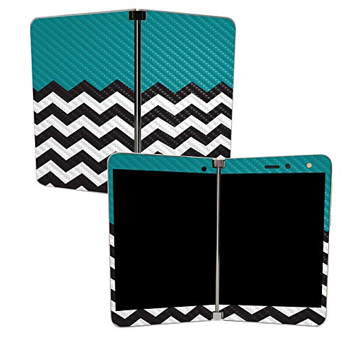 Image of MIGHTY SKINS MightySkins Carbon Fiber Skin for Microsoft Surface Duo - Teal Chevron | Protective, Durable Textured Carbon Fiber Finish | Easy to Apply, Remove, and Change Styles | Made in The USA