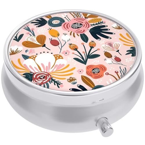 Case de pastillas para bolso, linda funda de píldora pequeña de patrón de flores, organizador de bolsillo portátil a prueba de humedad para sostener vitaminas, aceite de hígado de bacalao, suple
