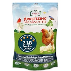 Amzey Dried Mealworms -2 LBS- 100% Natural Non GMO Mealworms -Food for Chicken- High Protein Mealworms for Bird, Duck Food, Bearded Dragon Diet, Gecko Food, Turtle Food, Lizard Food – Bulk Mealworms