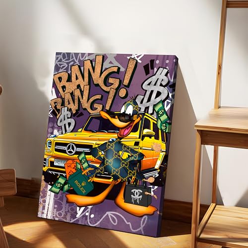 Image of Luxury Street Pop Art Duck Canvas Wall Art Painting For Living Room | Money & Success Graffiti Style Wall Painting | Modern Wall Decor for Home & Office, 41x56 cm