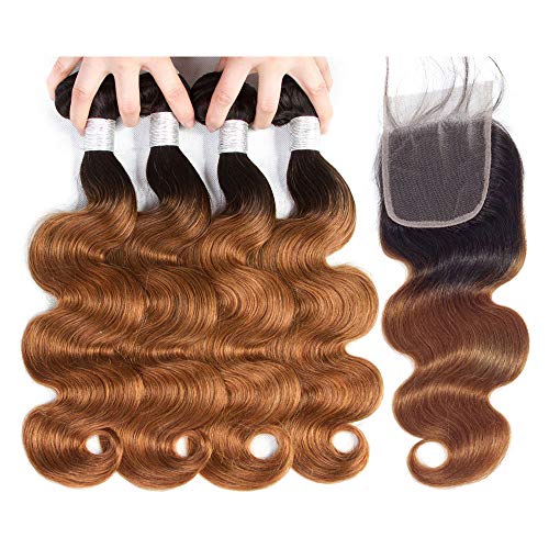 Brazilian Human Hair Body Wave Virgin Hair 4 Bundles Weaves Unprocessed Human Hair Brazilian ombre Body Wave Hair Extensions (18182020+16, 1B/30)