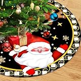FUYUCHEN Santa Claus Christmas Tree Skirt 48 Inch, Black and Gold Snowflakes Gingerbread Xmas Tree Skirts Winter Holiday Tree Mat Decoration Indoor Outdoor