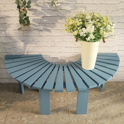 Banc en bois bleu sans dossier de 120 cm au design demi-cercle unique