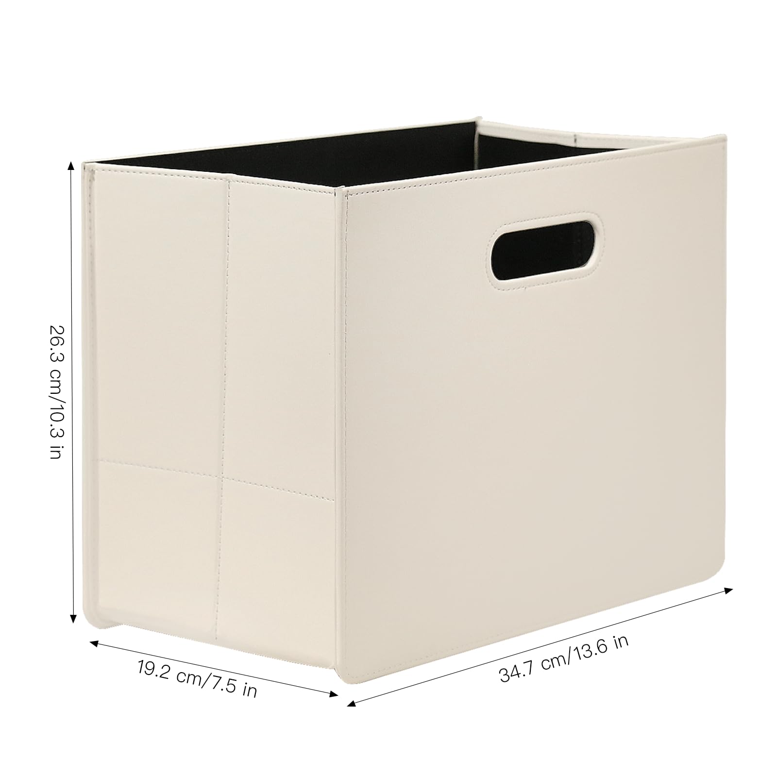 HofferRuffer Revistero de cuero para periódicos con asa, cesta de almacenamiento plegable, organizador multiusos, color blanco, 26 x 35 x 19 cm