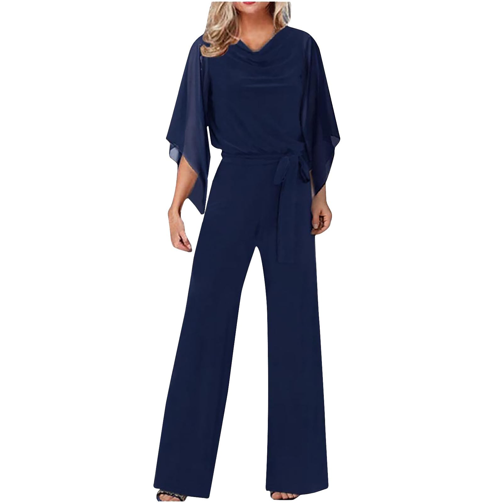 Genérico 2024 Mono Mujer Elegante Para Boda,Traje De Pantalones Casuales De Una Pieza En Verano,Mono De 3/4 Mangas De Color SóLido,Mono Mujer Elegante Fiesta De Cintura Alta Mono Mujer Manga Larga