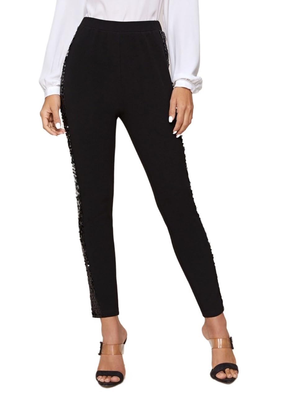 pants for women trendy Black Sequin Cropped Pants