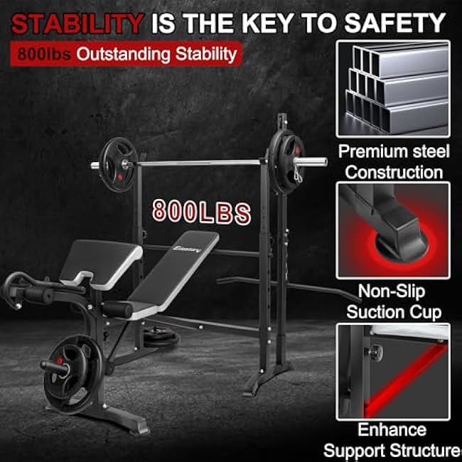 Edostory Olympic adjustable Weight Bench Set, Workout Equipment for Home Workouts, Bench Press with Preacher Curl, Leg Developer, Home Gym Full Body Workout