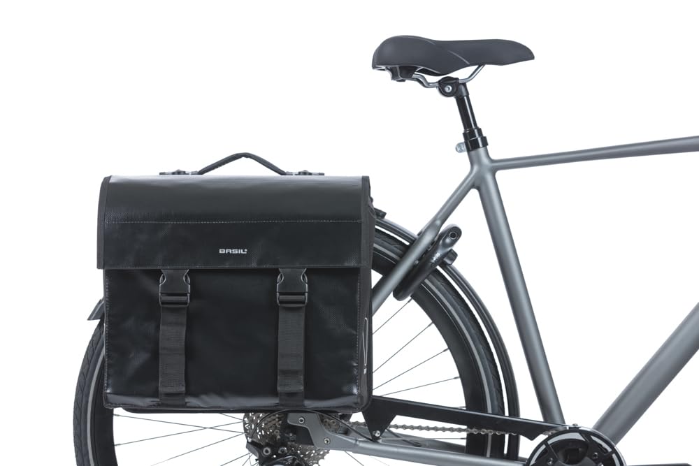 Basil Urban Load MIK 48-53L Sacoche Double étanche avec Plaque d'adaptation MIK verrouillable, idéale pour la Ville et Les trajets en Ville Noir
