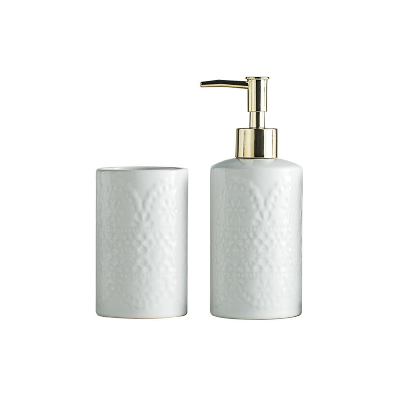 Set di accessori per il bagno Set di dispenser sapone e bicchiere for spazzolino da denti in ceramica appoggio for liquidi o lozioni costiere Arredamento per gli affittuari(Beige)