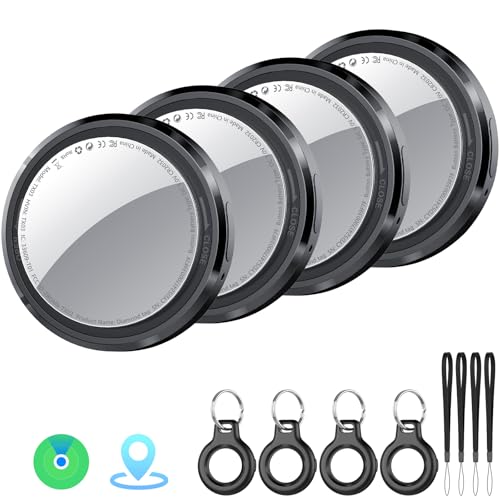 Air Tracker Tag Schlüsselfinder 4er Pack, Koffer Tracker Kompatibel mit Apple Wo ist? APP (Nur iOS), Bluetooth Key Finder für Gepäck/Taschen/Brieftasche, Smart KeyFinder, Austauschbarer Akku, Schwarz