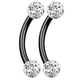 bodyjewellery 2pcs 16g Curvado Barbell Eyebrow Ring Bar Stud Tragus Cartilage Lip Helix Conch Pendientes Negro Titanio G23 Labret B2ICK