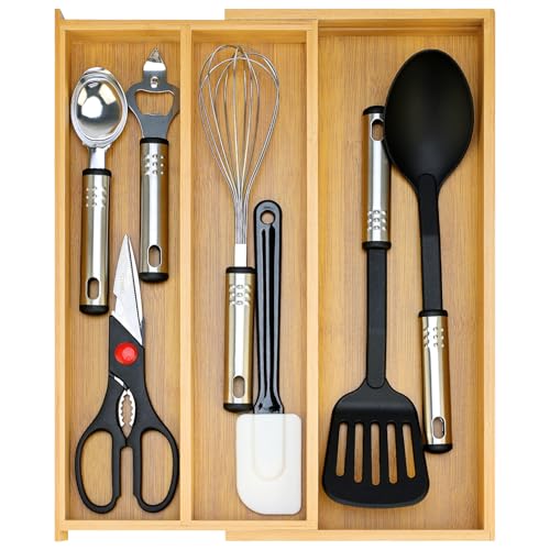 Large Bamboo Silverware Drawer Organizer Tray Kitchen Tool Drawer Divider