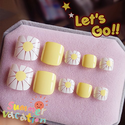 24pcs Summer Fresh Daisy SunFlower Yellow False Toe Nail : Amazon