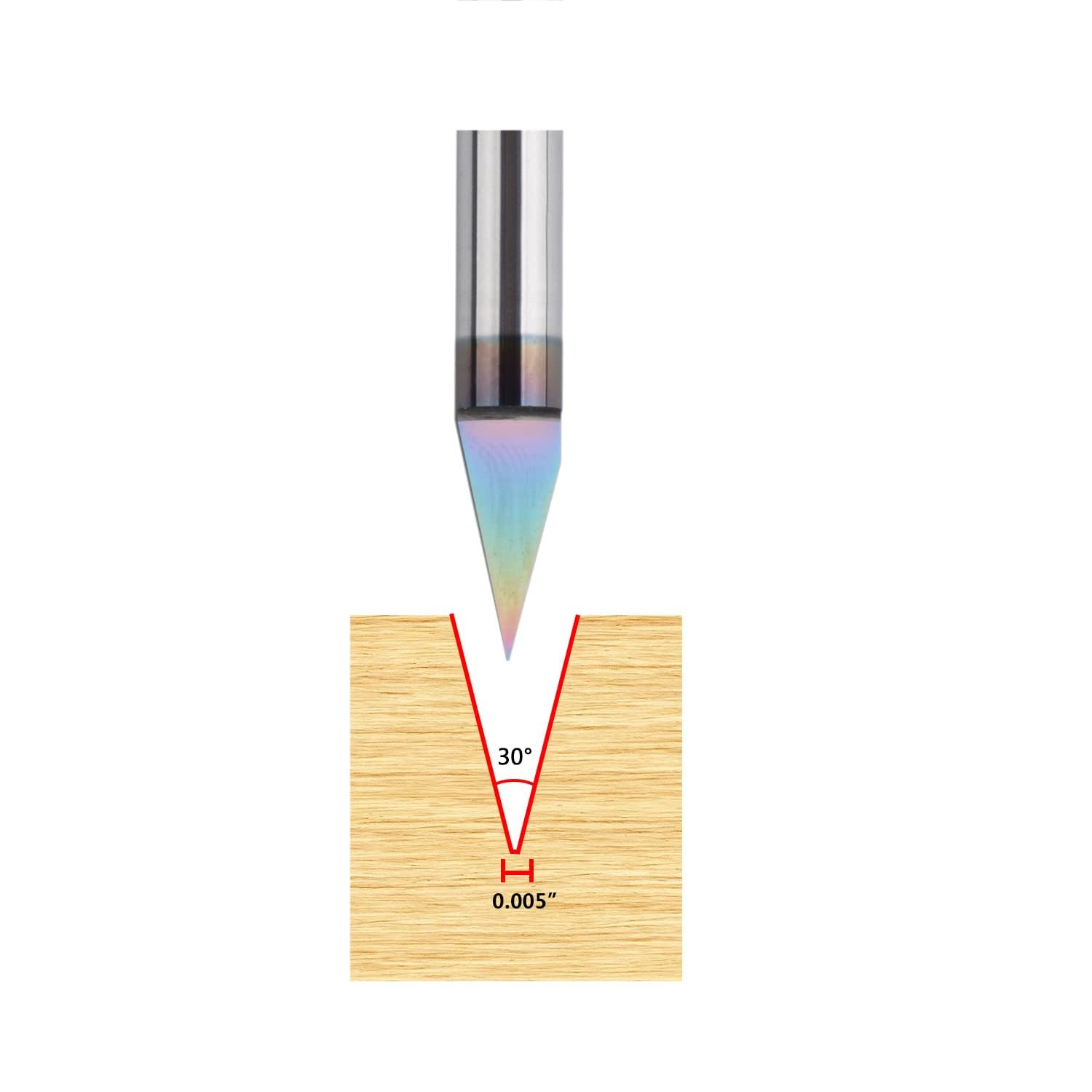 SpeTool Carbide V Groove Bit 30 Degree Engrave Tool 0.005" Tip with 1/4" Shank TAC Coated Extra Life