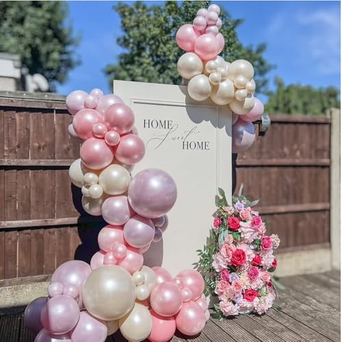 Image of 108Pcs Double Stuffed Pearl Pink Balloon Garland Arch Kit