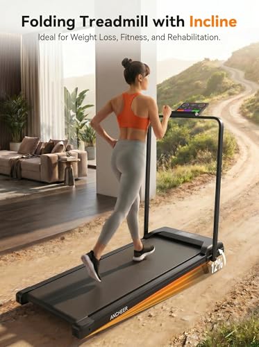 Image of ANCHEER Treadmill with Handle Bar & 12% Incline - 2s Foldable /Max 320 lb Capacity Walking Pad - Portable Folding Treadmills for Home, Gym, or Office with LED Screen and Remote Control