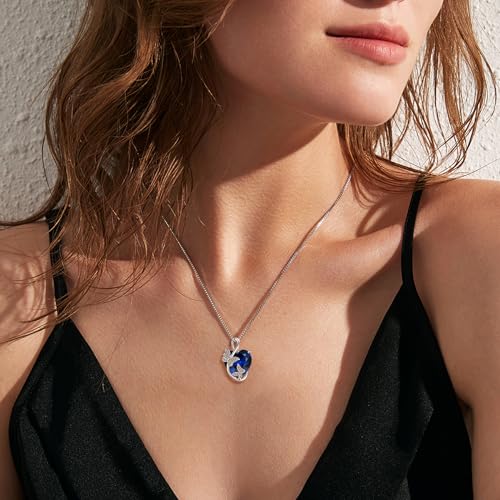 Women's Butterfly Heart Birthstone Pendant Necklaces 925 Sterling Silver 5A Cubic Zirconia Jewelry Gifts,Christmas Anniversary Birthday Gifts for Her2