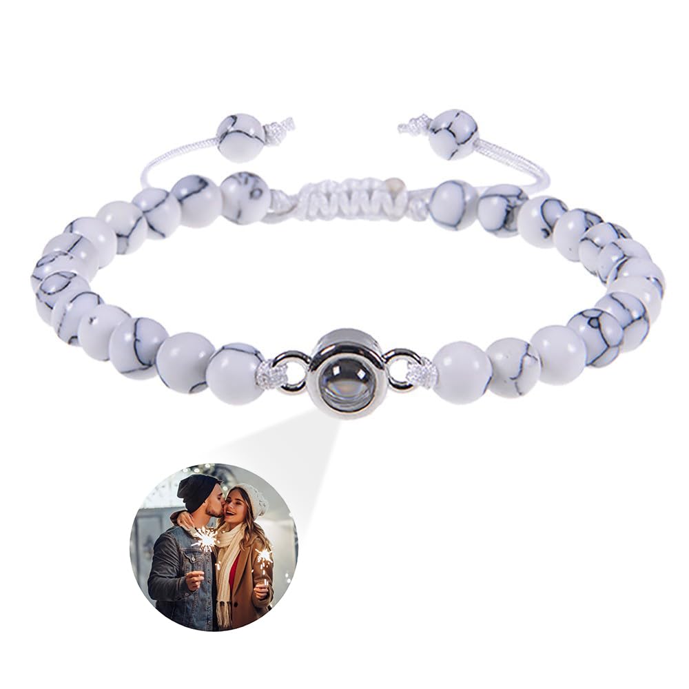 GlooracaPulseras de cuentas de ojo de tigre Pulseras personalizadas con foto para hombre Pulseras personalizadas con foto en el interior Regalos personalizados para papá Esposo Novio