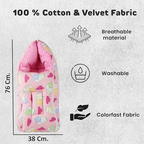Image of VOIDROP Printed Pink 3 in 1 Baby Sleeping Bag & Carry Nest | Cotton Bedding Set for Infants & New Born Baby | Portable /Travel & Skin Friendly | 0-6 Months