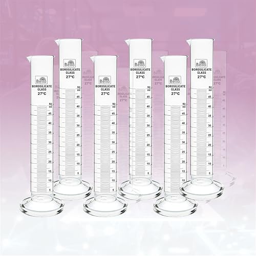 Image of Bello Borosilicate Glass 3.3 Scientific 6pcs Measuring Cylinder 50ml Round Base For School College, Chemistry, Lab Laboratory