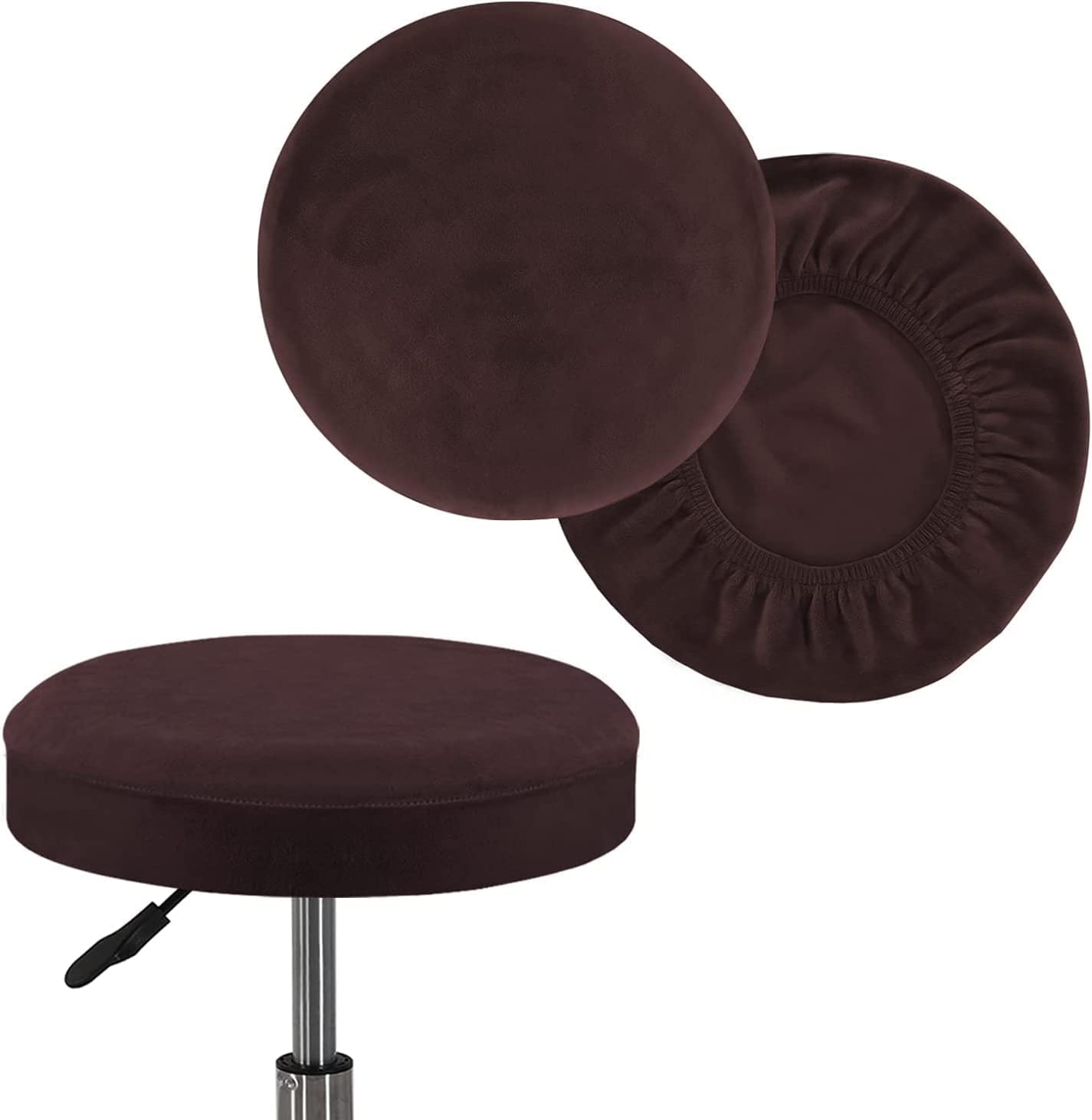 YYDSWTW Round Stool Cover Stretch Velvet Bar Stool Covers Round Non-slip 2 Pcs Machine Washable Large Brown