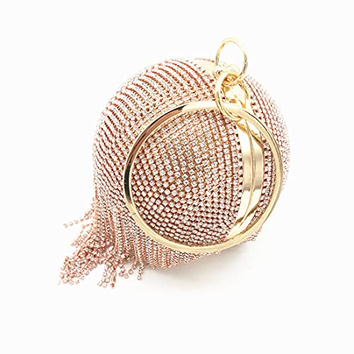 UMREN Women Round Ball Crystal Evening Clutch Purse Tassel Wedding Party Hand Bags - Image 4