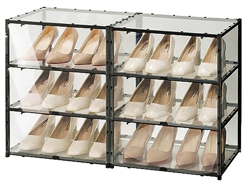 FIDUCIAL HOME 12 Pairs High Clear Shoe Storage Box Stackable Shoe...