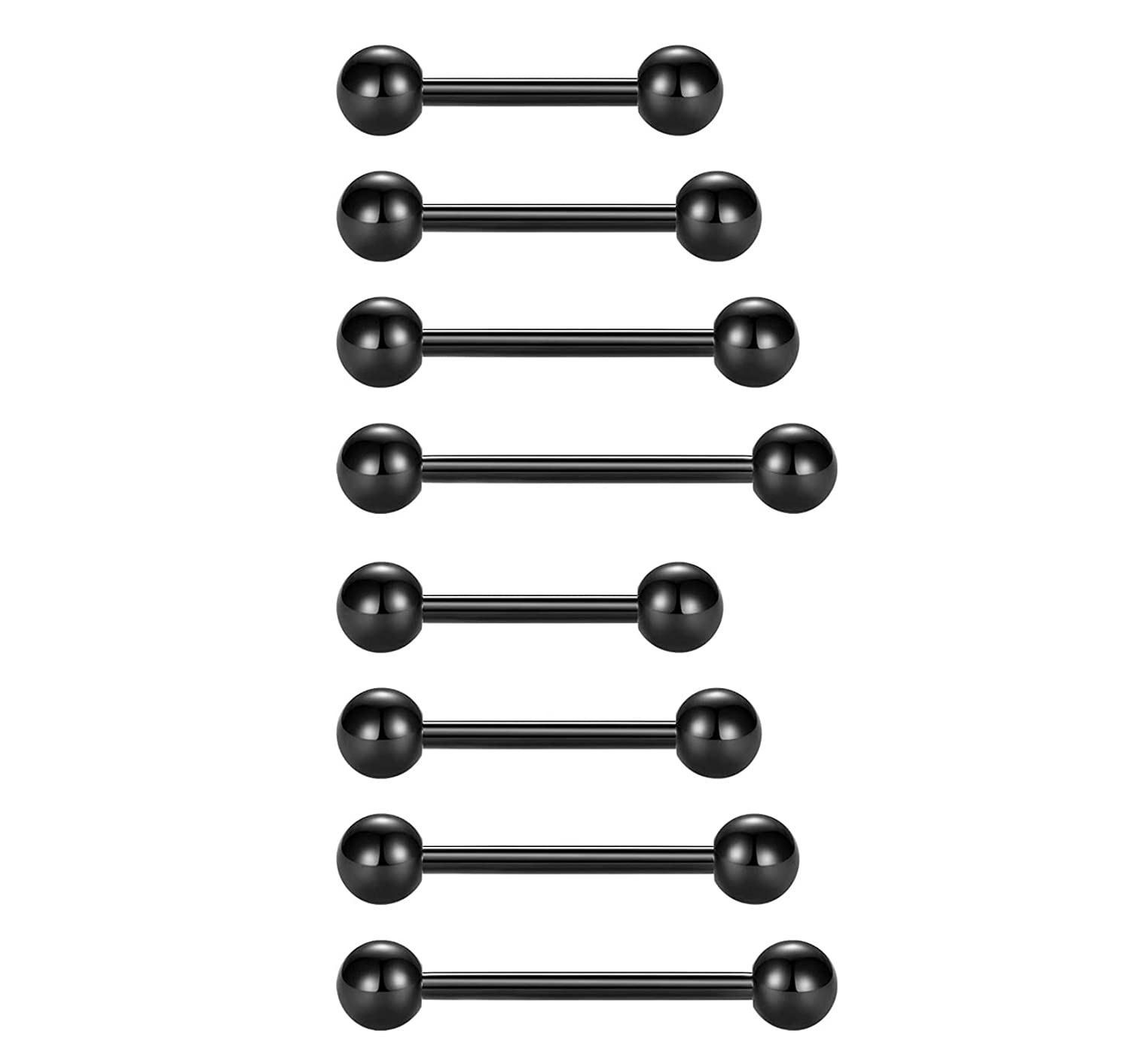 FECTAS 5pcs 14G Surgical Steel Tongue Piercing Bar Set Jewellery 12/14/16/18 mm