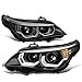 DNA MOTORING HL-3D-E9005-BK Black 3D Halo Ring Headlights High Low Beam with Amber Turn Signals Compatible with 06-08 BMW 323i / 05-08 325i 4-Door Sedan