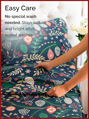 Full Christmas Joy Sheet Set - Holiday Xmas Pattern Bedding Set - Deep Pockets - Snug Fit - 4 Piece - Wrinkle Free & Easy Care - Comfy Festive Winter - Holiday Sheets for Women, Men, Kids and Teens