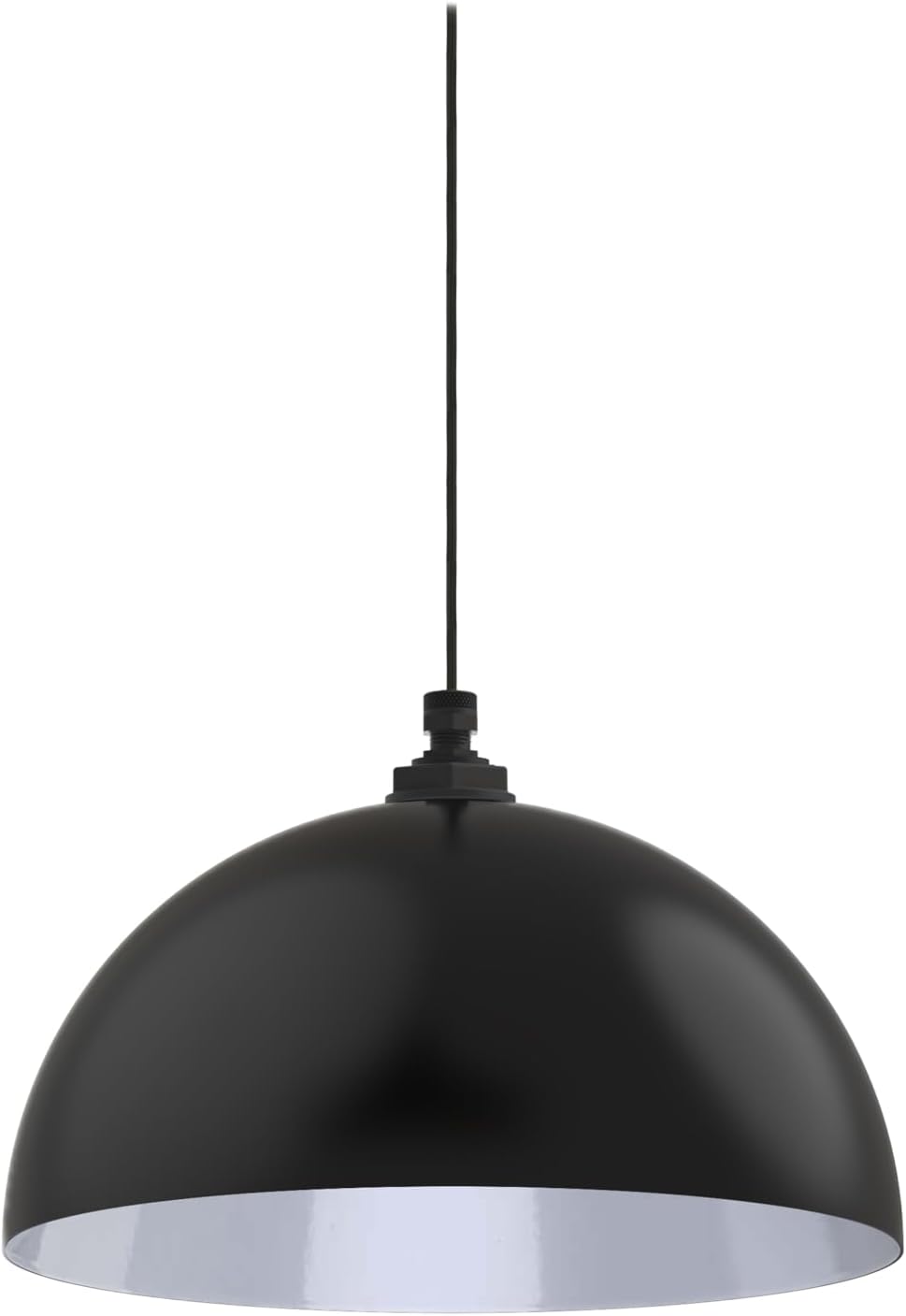 Steel Lighting Co. Beverly Pendant Light | Ceiling Mounted | 10 inch Round Dome | Modern Contemporary Farmhouse Style Made in America | Black Cloth Cord | Matte Black Exterior/White Interior
