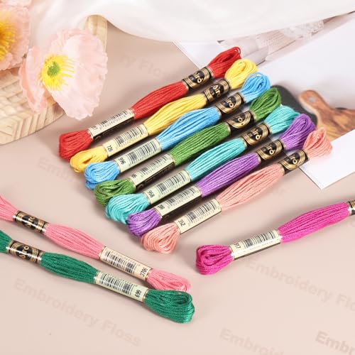Image of PATIKIL 14 Skeins Embroidery Floss, Polyester Embroidery Threads Bracelets String for Cross-Stitch Hand Embroidery, Multicolored Deep Red Pink
