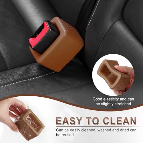 Image of Amiss 2PCS Seat Belt Buckle Holder, Universal Silicone Rear Seat Belt Booster & Fixer for Easy Access, Keeping Receptacle Upright, Car Interior Accessories-Fits Most Cars (Brown)
