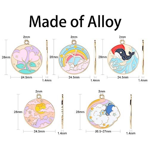 Stiesy 25Pcs 5 Styles Cute Enamel Flat Round Charms Pendants Colorful Dolphin Heart Rainbow Patteern Dangle Charms for DIY Jewelry Making Bracelet Crafts - Image 2