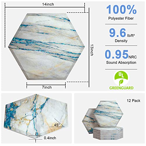 Bubos Hexagon Acoustic Panels,Decorative Sound Proofing Padding For Wall For Recording Studio Acoustical Treatment,Soundproof Wall Panels Of 14 X 13 X 0.4 Inches,Marble（12Pack） #TOP1