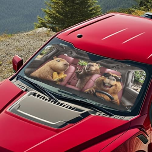 Image of Capybara Car Front Windshield Sun Shade Auto Sun Shades Foldable Automotive Interior Accessories for Sun Protection Auto Sun Heat and UV Rays Blocker