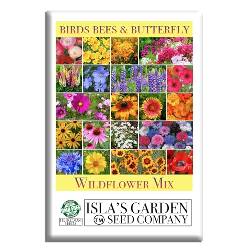 Birds, Bees & Butterflies Wildflower Mix – 500+ Seeds/PK by Isla’s Garden Seeds, Colorful Variety of Pollinator-Friendly Blooms, Supports Local Wildlife, Perfect for Garden Beds, Borders & Meadows