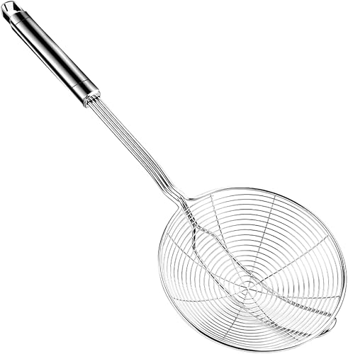 Cucharón de acero para araña, colador de araña para cocina, cocina y freír, diámetro de la cuchara coladora de alta calidad 5.4 pulgadas, longitud